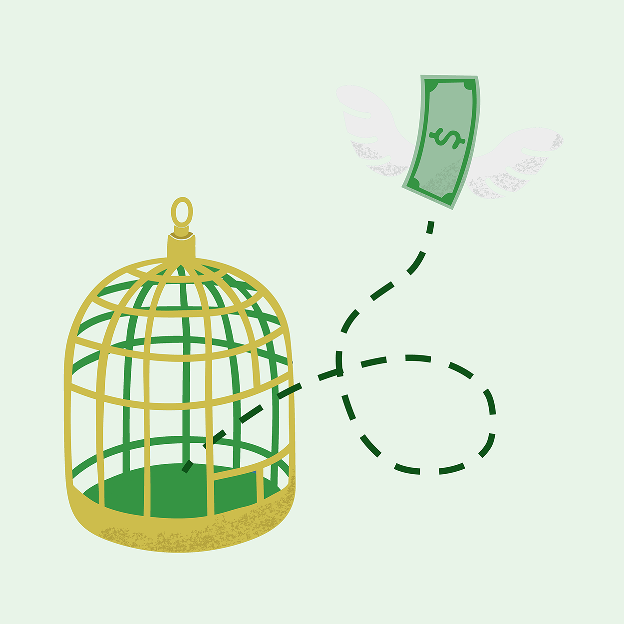 Money Leaving Bird Cage.